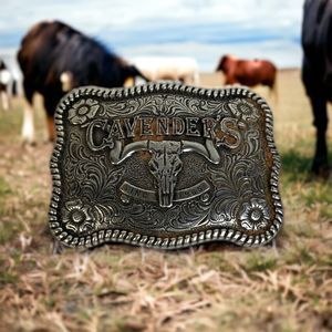Vintage Cavender's Longhorn Don’t Just Wear It Live It Silver Belt Buckle 2.5 in